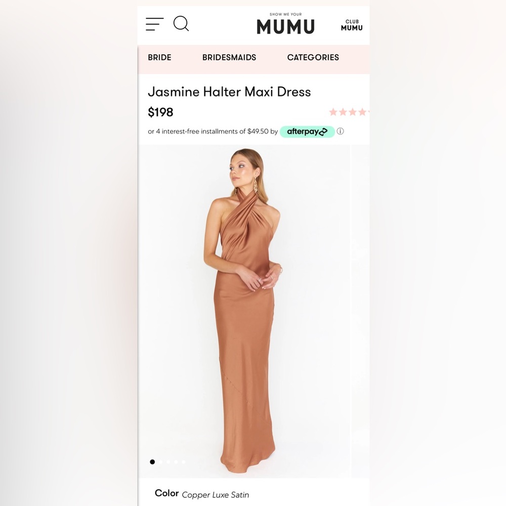 Show Me Your Mumu Jasmine Halter Maxi Dress w/ Slit ~ Copper Luxe Satin Size XS.